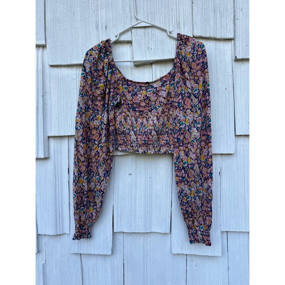 Urban Outfitters Old Soul Smocked Crop Top Floral Print Long Puff Sleeves Sz S - Picture 6 of 10